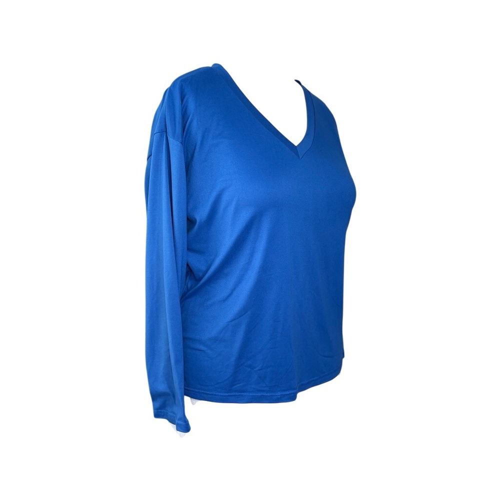Bright V Neck Long Sleeve Top XL Blue Jersey Super Soft Normcore Plus Size NEW